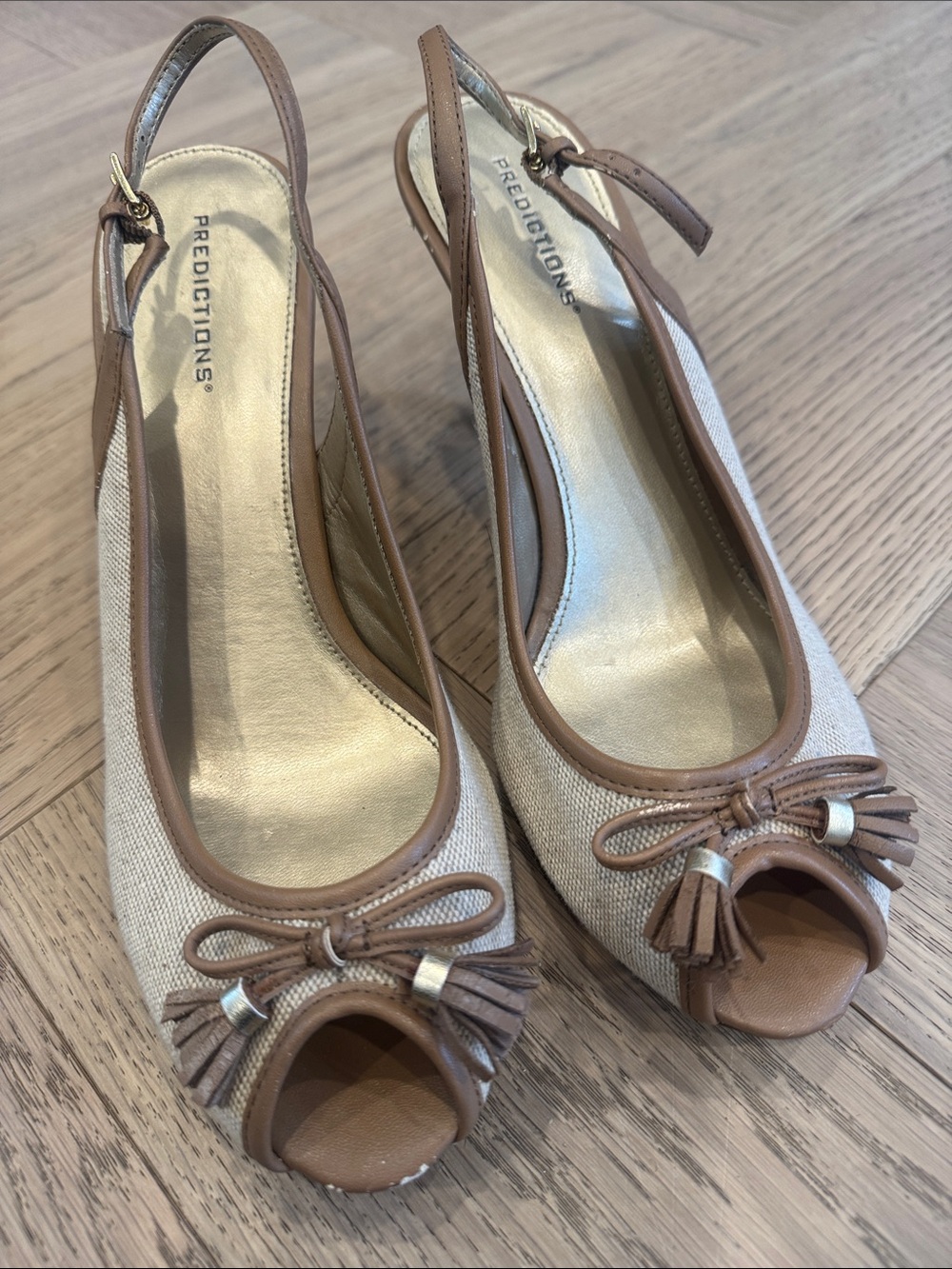 Predictions Beige and Tan Peep-Toe Slingback Pumps size 10W